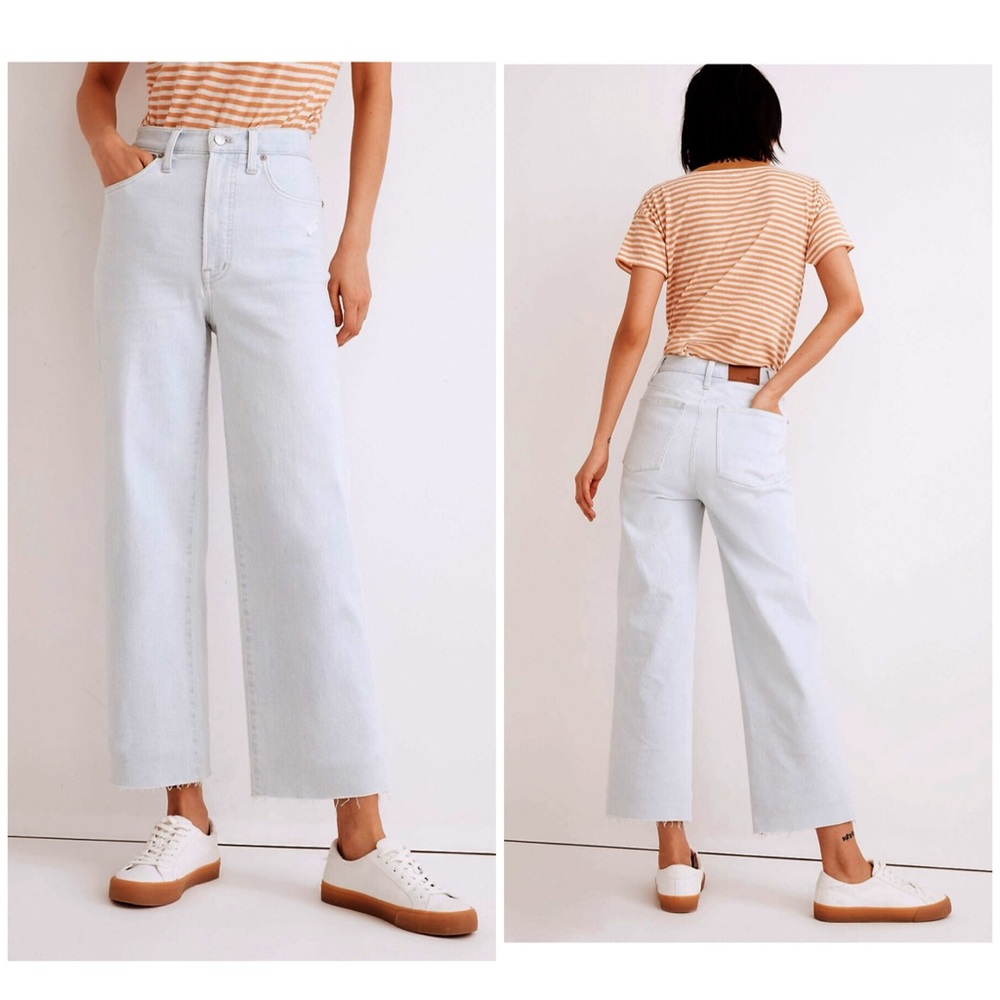 NWT Madewell The Perfect Vintage Wide Leg Crop Jeans light Wash raw hem 30
